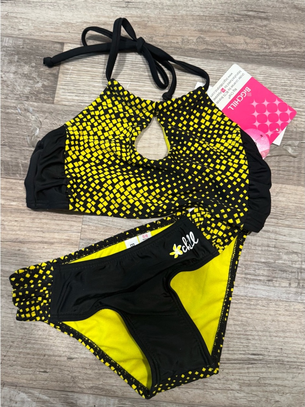 NWT Chill Two-Piece Halter Swim Set in Black & Yellow